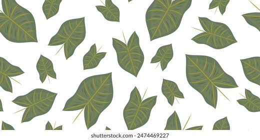 Philodendron Blatt nahtlose Muster. Pfeilspitzenpflanze, botanischer moderner Hintergrund. Vektorgrafik isoliert auf Weiß.