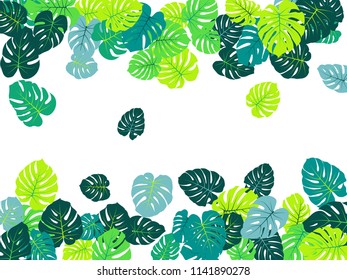 Philodendron or monstera plant frame border. Vector tropical pattern with jungle leaves bohemian decor background. Floral jungle ornament with monstera leaf tropical pattern.