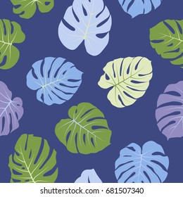 Philodendron or monstera plant repeating background for textile, wallpaper, summer decoration. Floral pattern with monstera leaf. Tropical jungle leaves vector seamless pattern. 