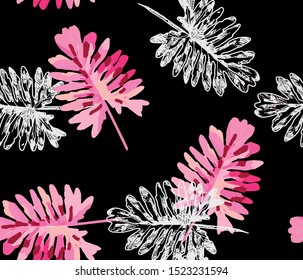 Philodendron selloum vector background texture plant indoor home large tropical hand-drawn