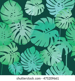 Philodendron vector pattern. Seamless tropical pattern with philodendron leaves. 
