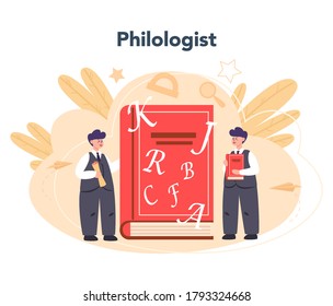 Konzept des Philologen. Professioneller Wissenschaftler, der eine Sprachstruktur studiert. Philologie und Übersetzung. Einzelne Vektorgrafik