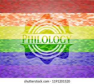 Philology on mosaic background with the colors of the LGBT flag