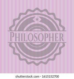Philosopher badge with pink background. Vector Illustration. Detailed.
