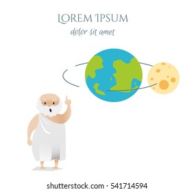 Philosopher with Earth and Moon - vector illustration