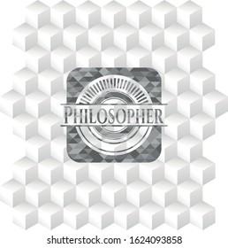 Philosopher grey badge with geometric cube white background