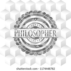 Philosopher grey emblem with cube white background