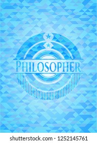 Philosopher sky blue emblem. Mosaic background