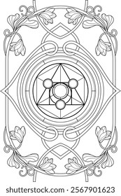 Philosopher stone luxury sacred geometry art nouveau style illustration. Tarot deck design. Romantic esoteric vector art.