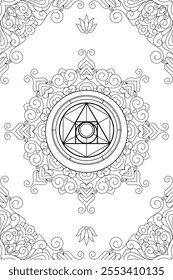 Philosopher stone  in mandala. Sacred geometry zentangle style illustration. Ornamental line art tarot deck design. Romantic esoteric vector art.