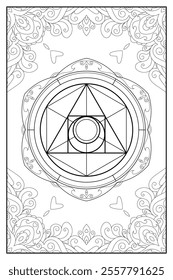 Philosopher stone  in mandala. Sacred geometry zentangle style illustration. Ornamental line art tarot deck design. Romantic esoteric vector art.