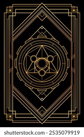 Piedra filosofal geometría sagrada ilustración de estilo art deco. Diseño de la cubierta del tarot. Elegante Arte vectorial espiritual de lujo.