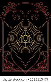Philosopher stone sacred geometry art nouveau style illustration. Tarot deck design. Romantic esoteric vector art.