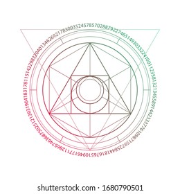 
Philosopher stone sacred geometry spiritual new age futuristic illustration with transmutation interlocking circles and triangles on white.