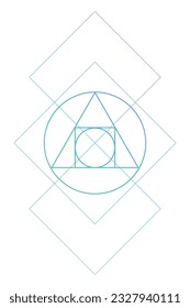 Philosopher stone sacred geometry spiritual new age futuristic illustration with interlocking circles and triangles on white.