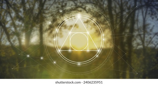 Philosopher Stone Sacred Geometry zentangle inspired design template with oriental tribal ornaments.Meditation symbol in front of blurry background