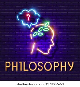 Philosopher vector neon sign. Philosophy lesson Glowing icon