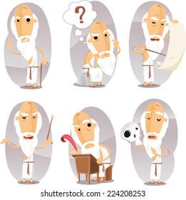 Philosophers Philosophy Philosophical Philosopher in Action Set. Vector Illustration cartoon. 