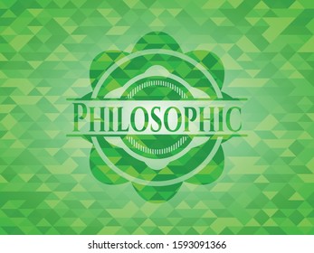 Philosophic green mosaic emblem. Vector Illustration. Detailed.