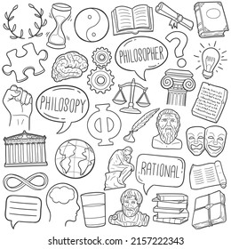 Philosophy Doodle Icons. Hand Made Line Art. Rational Clipart Logotype Symbol Design.