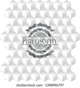 Philosophy retro style grey emblem with geometric cube white background