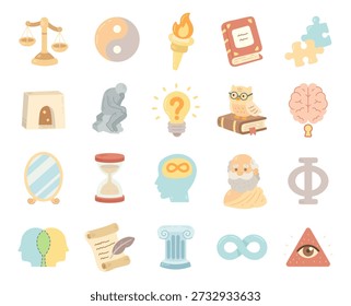 Philosophy set in scandinavian style exploring wisdom mind knowledge balance time infinity duality truth awareness learning logic spirituality human thought