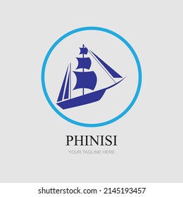 phinisi logo illustration design in gray background template
