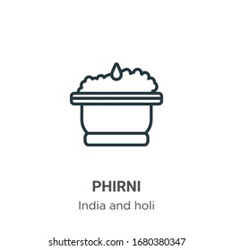 Icono de vector de contorno de phishing. Icono de phirni negro en línea delgada, ilustración de elemento simple vector plano de india editable y concepto holi trazo aislado en fondo blanco