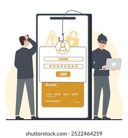 Ilustração do conceito da conta de phishing Senha do crime cibernético Phishing Hacker Ataque Rouba Dados Pessoais