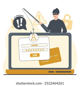 Ilustração do conceito da conta de phishing Senha do crime cibernético Phishing Hacker Ataque Rouba Dados Pessoais