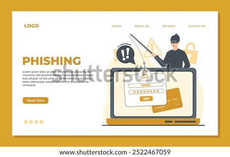 Phishing account landing page template illustration Cyber Crime Password Phishing Hacker Attack Steal Personal Data