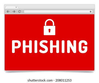 Phishing alert on opened internet browser window with shadow. Isolated browser template.