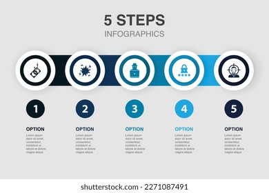 phishing, attack, hacker, password, victim, icons Infographic design layout template. Creative presentation concept with 5 steps