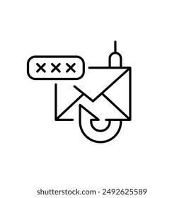 Phishing attack icon featuring email, hook and password. Scam e-mail alert. Password theft attempt. Pixel perfect vector icon