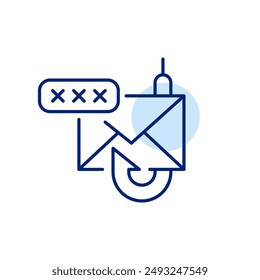 Phishing attack icon featuring email, hook and password. Scam e-mail alert. Password theft attempt. Pixel perfect, editable stroke icon