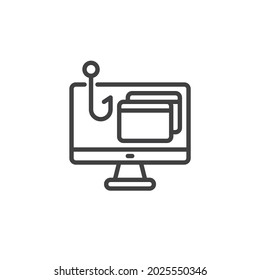 Phishing attack line icon. linear style sign for mobile concept and web design. Cyber attack outline vector icon. Symbol, logo illustration. Vector graphics