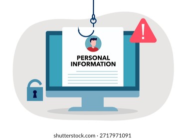 Ataque de phishing, malware, virus, seguridad cibernética y privacidad en Internet. Hacker con ordenador robando datos personales