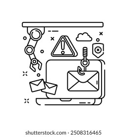 Phishing Automation Outline Icon, Vector illustration