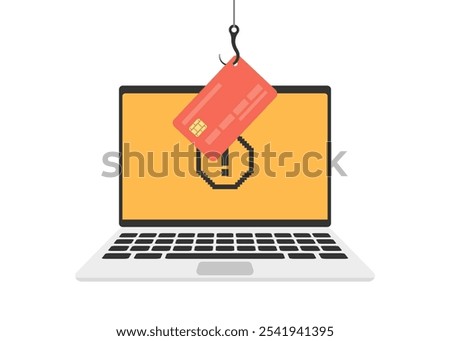 Phishing bank card and personal data concept. Hacking credit card detail. Cyberspace vector illustration