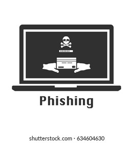 Phishing black icon. Vector illustration cyber crime security concept.