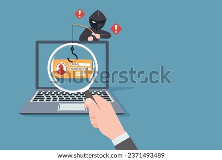 Phishing by email. hacker attacks a Laptop by message. fraud scam and steal private data on devices. vector illustration isometric flat design for cyber security awareness concept.