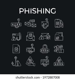 Phishing chalk icons set. Spam. Virus. Vector isolated black illustration.
