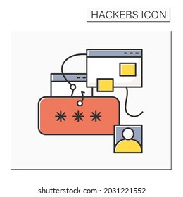 Phishing color icon. Password and user account stealing hacker attack. Concept of internet security, site cloning, account and information stealing.Isolated vector illustration