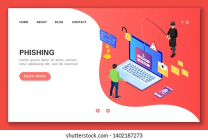 Phishing. Concept banner in flat isometric view. Vector illustration.