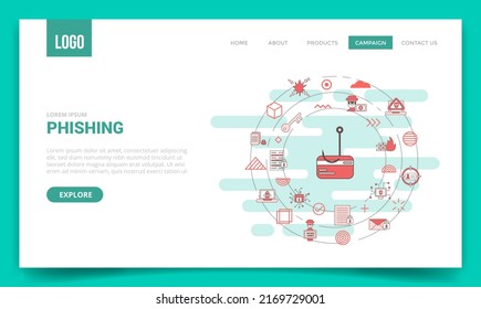phishing concept with circle icon for website template or landing page homepage
