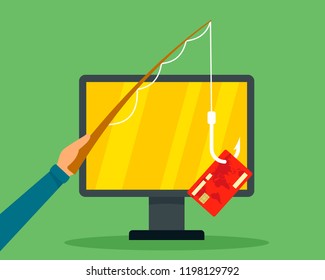 Phishing credit card concept background. Flat illustration of phishing credit card vector concept background for web design