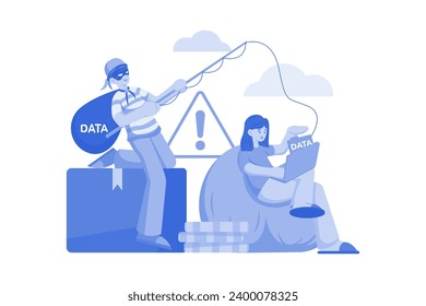 Phishing data theft Illustration concept on white background