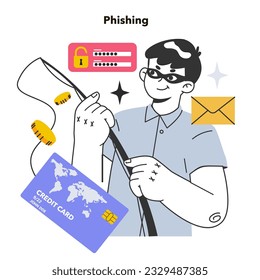 Phishing data theft technology. Cyber attack, hacker stealing personal data and money from digital wallet, device or social network. Flat vector illustration