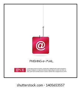Phishing email and cyber security concept. Fishing hook attached to e-mail symbol. EPS 10 vector.