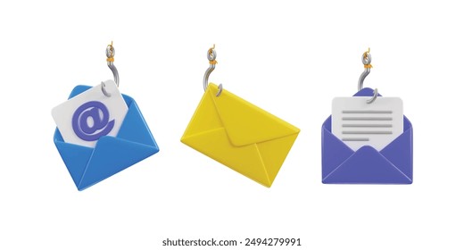 Phishing email on cyber security icon 3d rendering vector illustration set